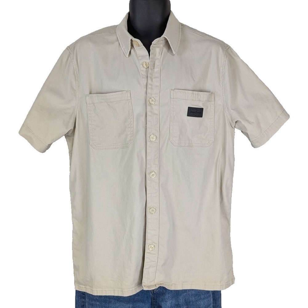 Dogg Supply by Snoop Dogg Men's Khaki Canvas Short Sleeve Button-Down Shirt Lrg